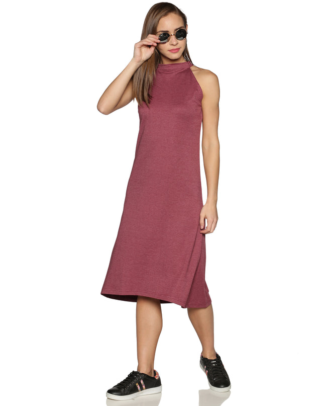 Melange Maroon Knit Halter Neck Dress