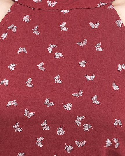 Maroon Halter Neck Top with Butterfly Print - GENZEE