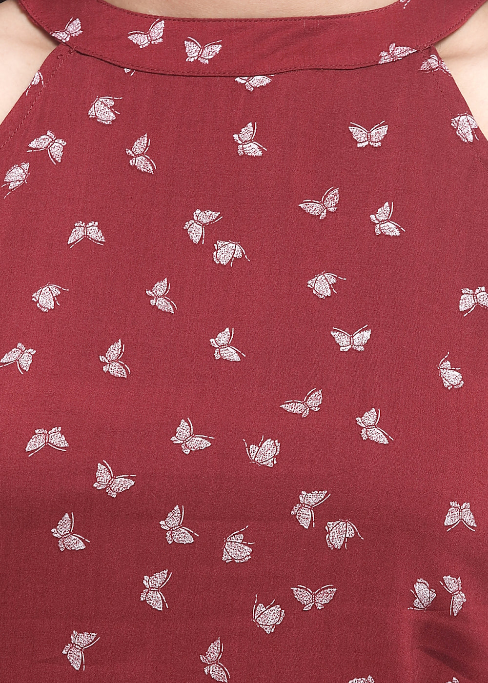 Maroon Halter Neck Top with Butterfly Print - GENZEE
