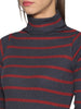 Ribbed Knit High Neck Dress in Steel Grey and Red Stripes