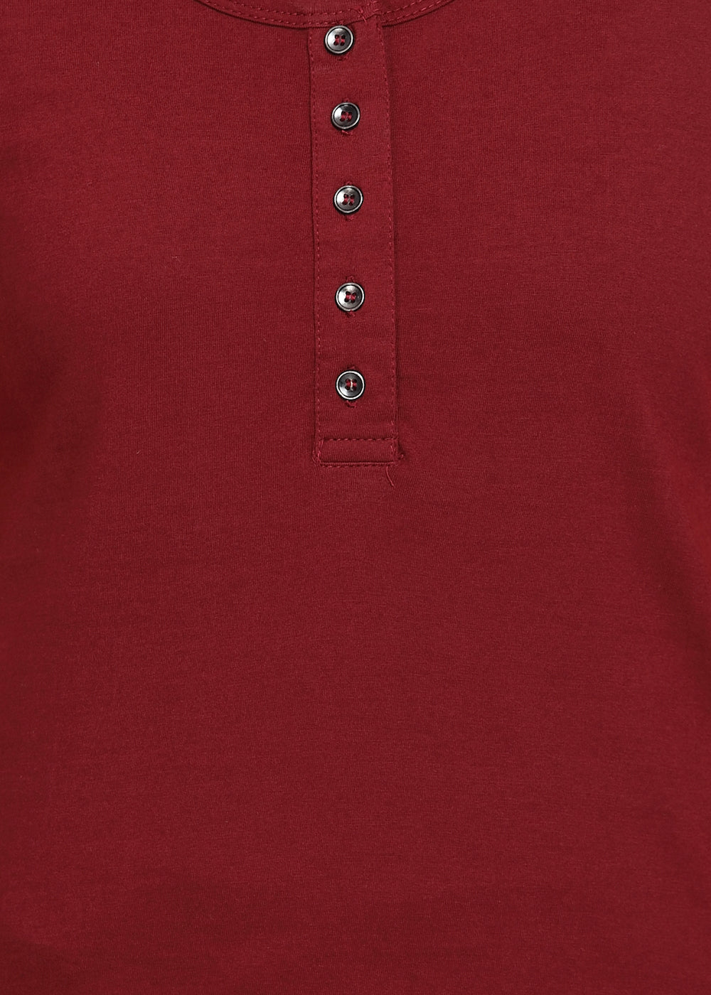 Maroon Knit Half Sleeves Round Neck Top with Buttons - GENZEE