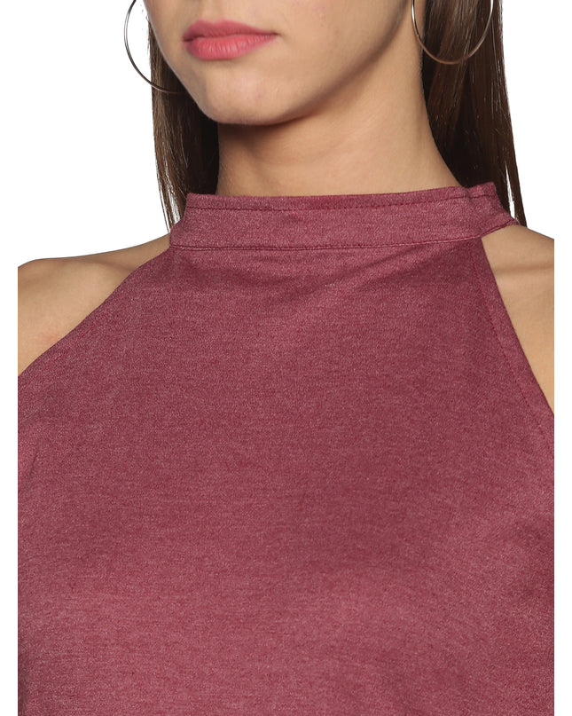 Melange Maroon Knit Halter Neck Dress