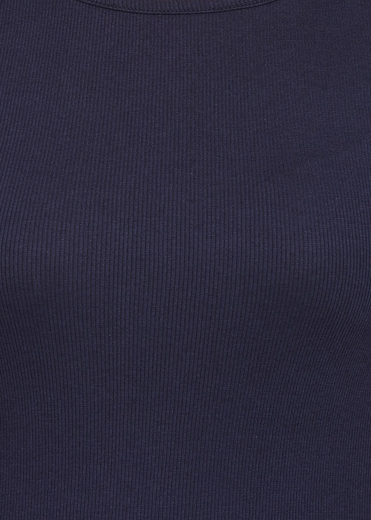 Half Sleeves Ribbed Cold Shoulder Navy Blue Top with a Cross Back - GENZEE