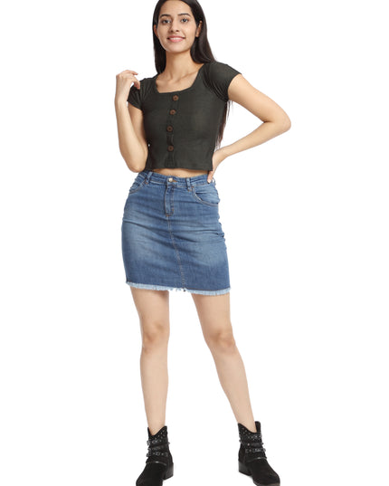 Buy Green Ribbed knit crop top with buttons online