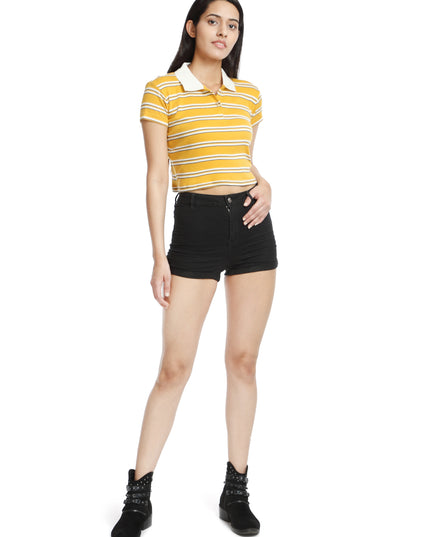 Buy Crop Polo T-shirt yellow&white striped online