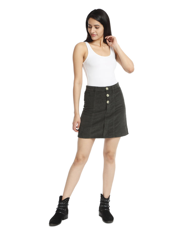 Shop Military Green Corduroy Skirt online