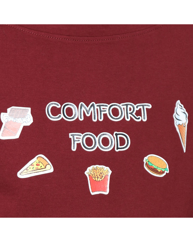 Maroon Crop Tee with Comfort Food Print - GENZEE