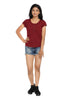 Maroon Knit Half Sleeves Round Neck Top with Buttons - GENZEE